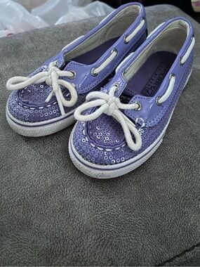 Sperry Girls Lavender Sequin Boat Shoes with Bow